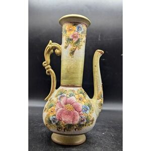 Gialletti Vintage Italian Pottery Ewer Vase Deruta‎ Flower Floral 11"